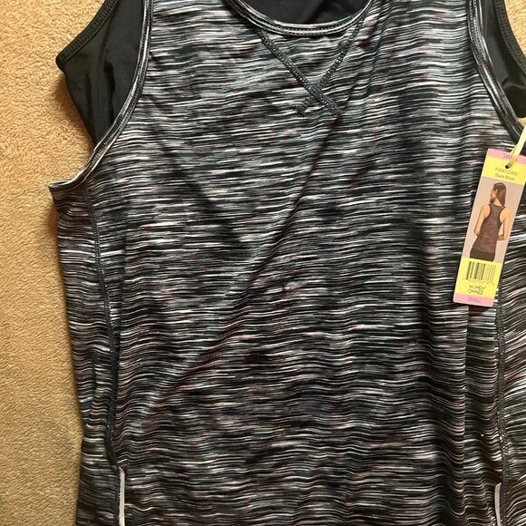 NEW! Tangerine Women Small Gray Black Layered Athletic Workout Gym Tank Top - Picture 4 of 7